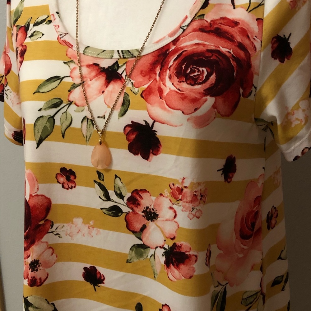 Lularoe Perfect T Medium- Adorable Floral & Stripe
